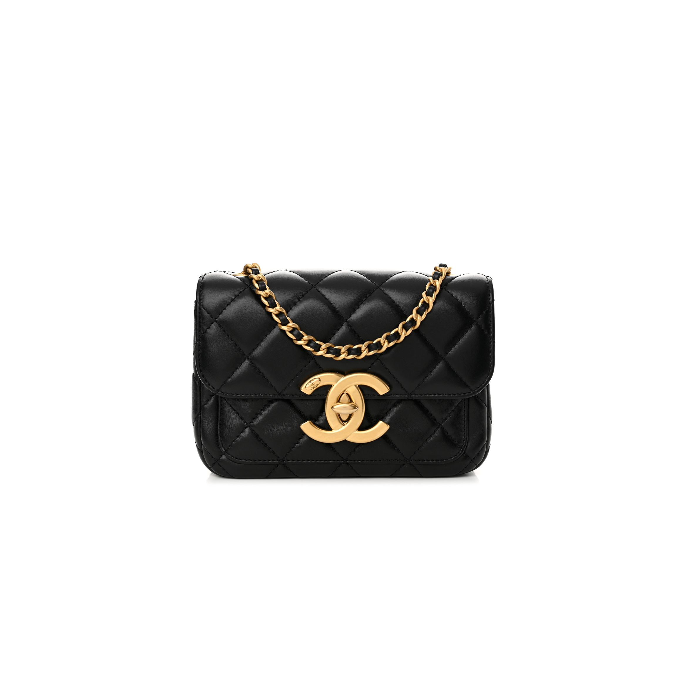 CHANEL MASTER MINI OVERSIZED CC FLAP BAG IN SHINY QUILTED LAMBSKIN BLACK AS5026 (19*13.5*7cm)